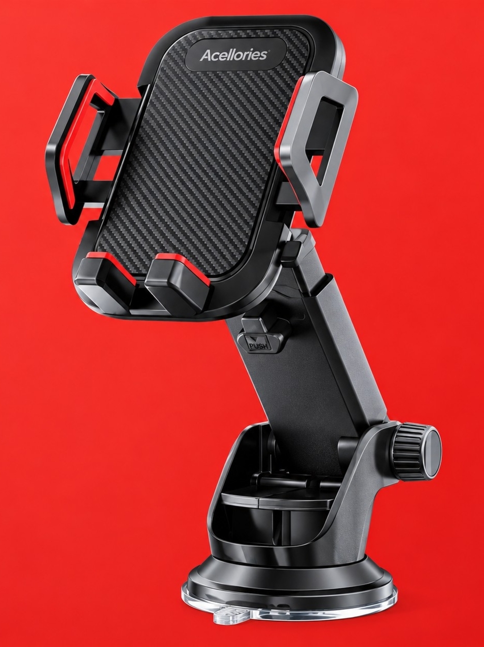 Universal Black & Red Dashboard/Windshield Phone Mount - Secure Grip - Picture 2 of 5